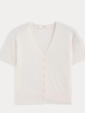 White pointelle button down blouse